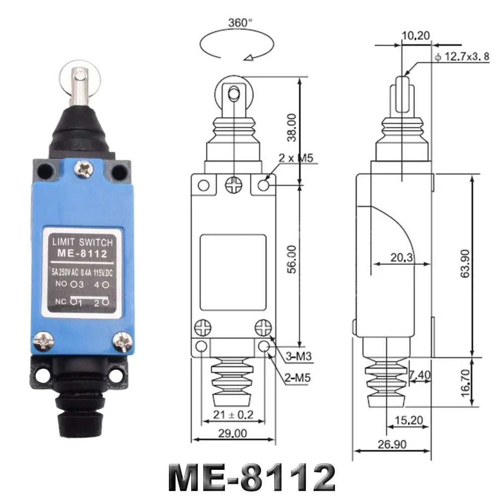 Waterproof CNC Limit Switch ME 8108 8111 8122 9101 5A/220V Rotary Roller Lever Sealed Industrial Momentary Limit Switch 1NO 1NC