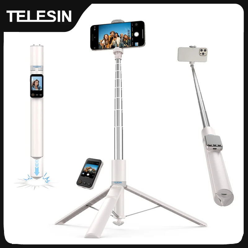 TELESIN 1.7M Screen Monitor Remote Control Wireless Bluetooth Selfie Stick Tripod For Smart Phone Iphone SAMSUNG XIAOMI HUAWEI