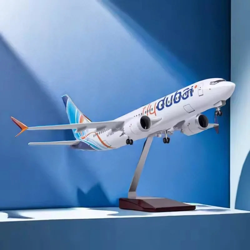 1/85 Scale Airplane B737 MAX Aircraft Fly Dubai Airways Middle East With Light Diecast Resin Plane Model Toy Collection