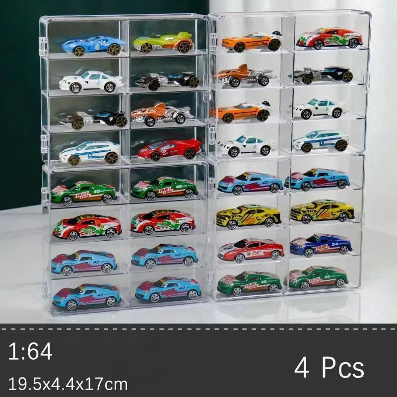 Fully Transparent Acrylic Car Model Display Cabinet With Lid 8 Lattice Hot Wheels Display Box Suitable For 1/64 Model Car