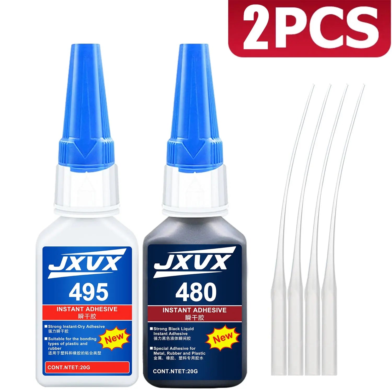 Value Pack High-Tack 495/480 Super Strength Flexible Adhesive Fast-Curing Cyanoacrylate Glue Multi-Purpose Liquid Adhesive for Auto Repair, Rubber, Plastic, and Wood 110ml, 1-5 pcs.