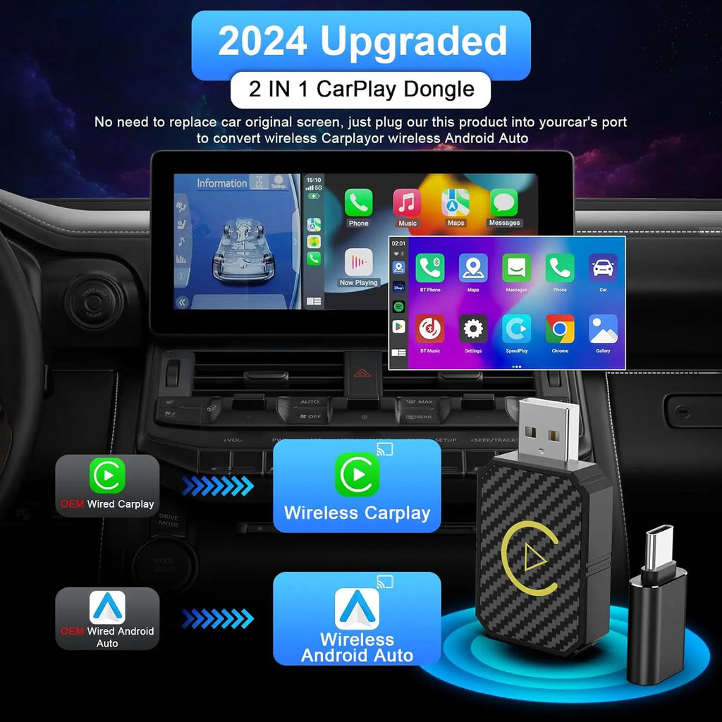 Mini Wireless CarPlay & Android Auto Adapter - Stable Fast Connection for iPhone/Android - Convert Factory Wired to Wireless for Cars 2016+