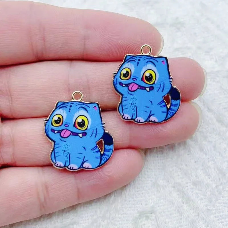 10pcs alloy printed cartoon pendant, DIY jewelry making earrings, keychain accessories