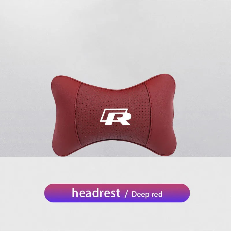Keychain Leather Car Seat Headrest Memory Foam Comfort Neck Pillow Auto Interiors For Volkswagen VW T5 ID3 Tiguan GTI RLine Golf