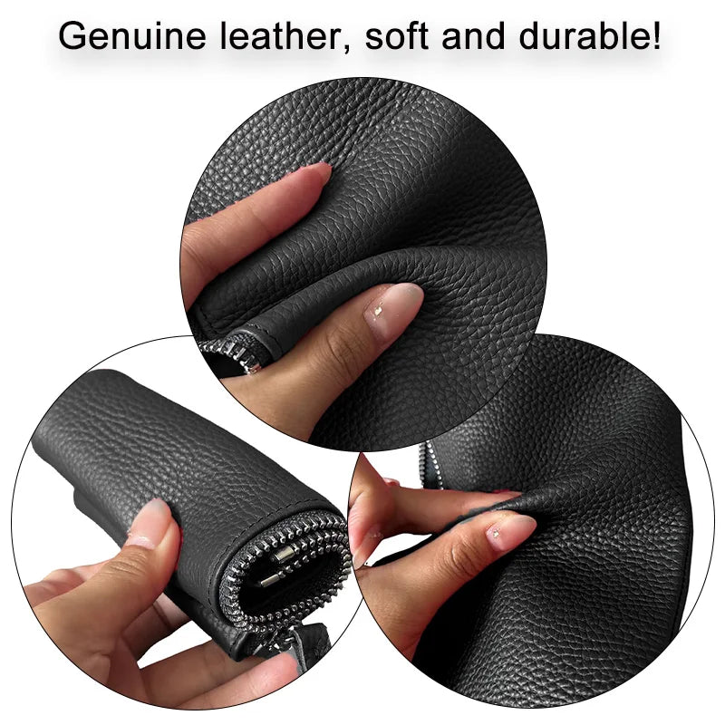 All Genuine Cow Leather Fashion Women Small Wallet For Ladies Zipper Card Purse Key Storage Bag High Quality Short Wallet Female