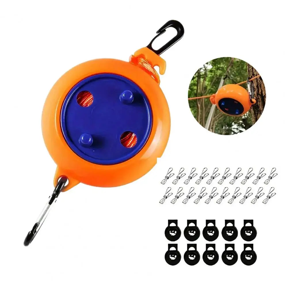 Clothesline with 20 Clips & 10 Buckles, Heavy Duty Retractable Laundry Rope, Anti-slip Clothes Drying Line for Bathroom Indoor O