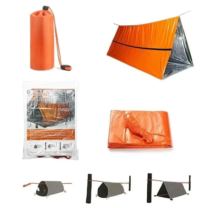 2 Person Emergency Shelter Survival Tent Kit Mylar Tube Tent Sleeping Bag Waterproof Outdoor SOS Thermal Blanket Reusable