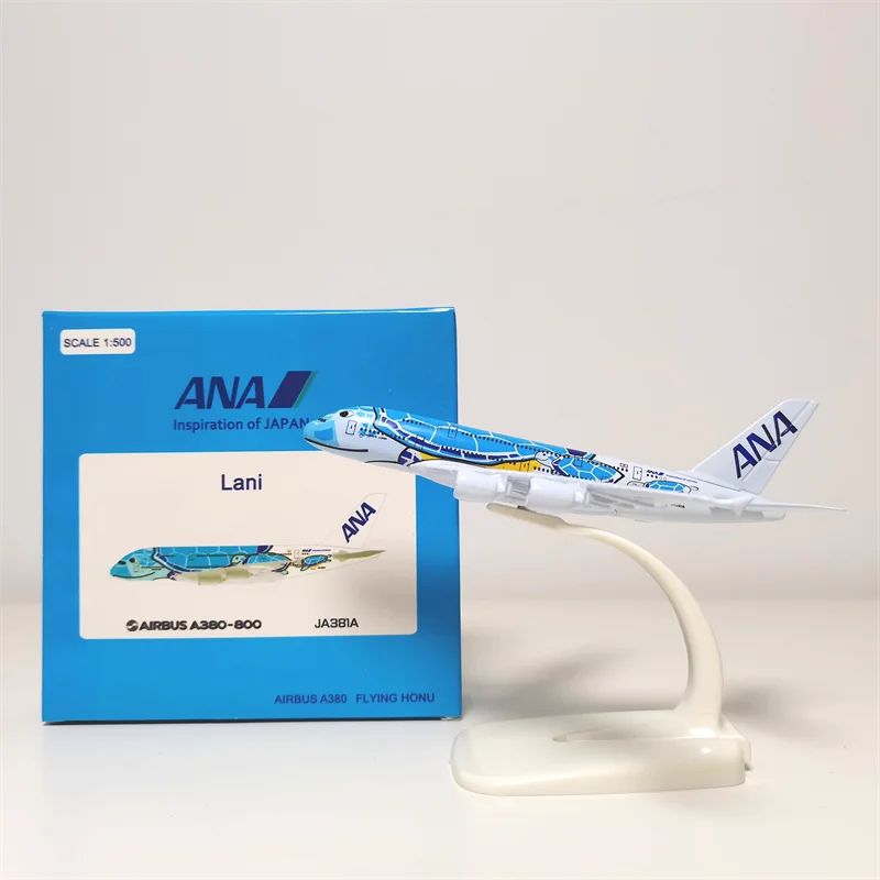 New 14CM 1/500 Scale Airbus A380 Japan ANA Airlines Blue Turtle KaLa Plane Model Alloy Aircraft Airplane Collection Display Fans
