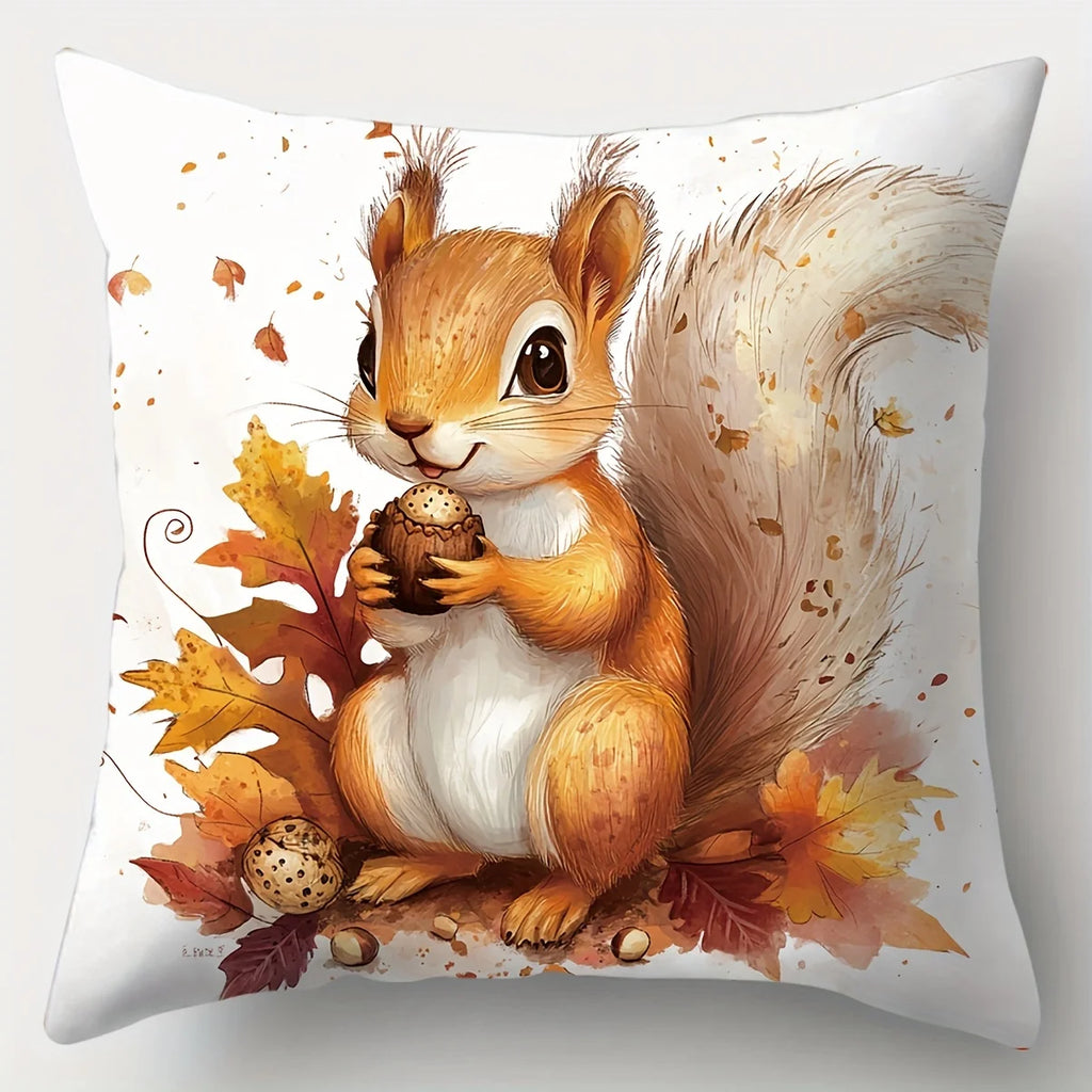 4-piece autumn style squirrel and tree print throw pillow covers, cushion cases, decorative pillowcases for living room decor