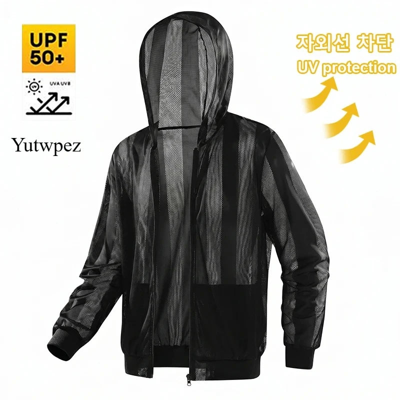 Outdoor Hiking Summer UPF50+ UV Sun Protection Skin Coats Men's Running Ultra-Light Hooded Outwear Breathable Casual Jackets