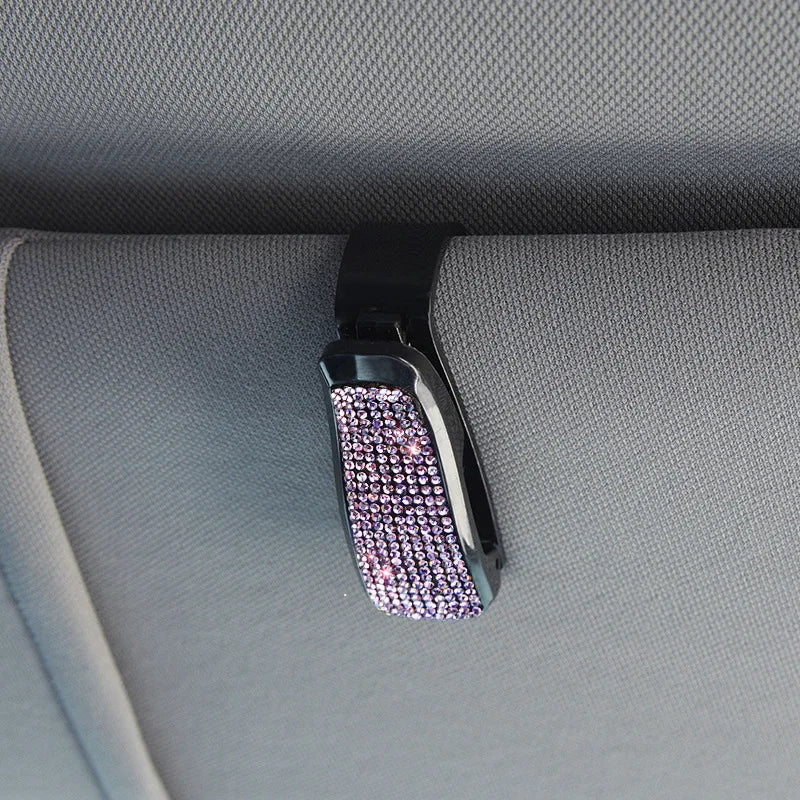 Universal Bling Car Glasses Holder for Car Sun Visor Crystal Rhinestones Eyeglasses Hanger Mount with Ticket Card Clip