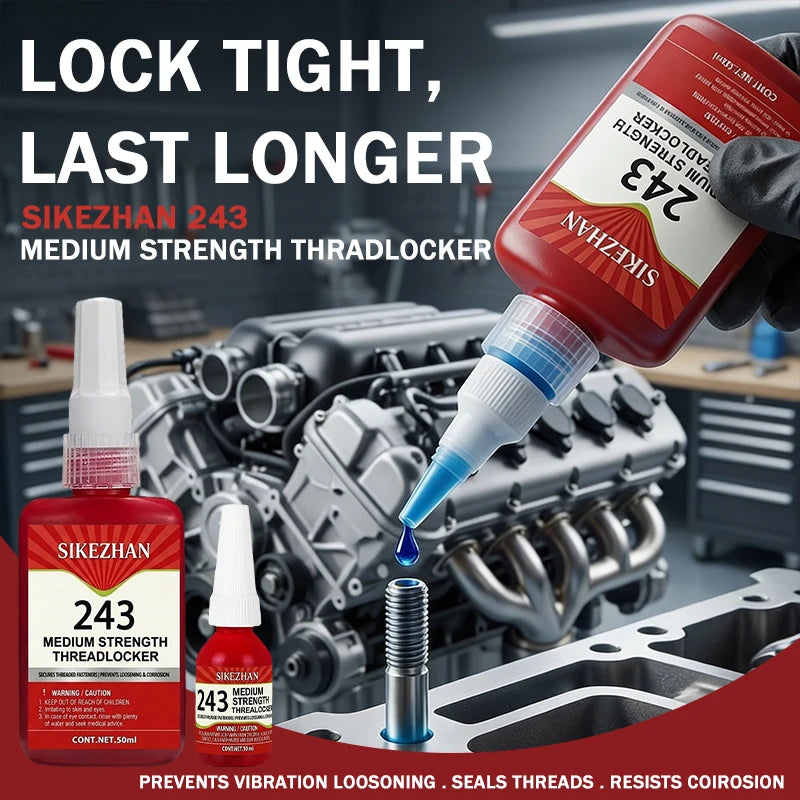 243 Anaerobic Adhesive Medium Strength Threadlocker Blue Sealant for Metal Screw Lock SIKEZHAN Anti-Vibration Bolt Glue 50ml