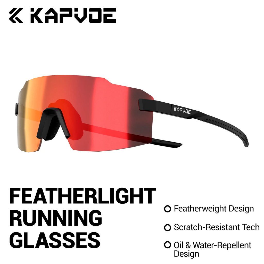 Kapvoe Light-Weight Runnning Sunglasses Cycling Glasses for Men Wide Vision Adjustable Nose Pad Women UV400 Hiking Eyewear
