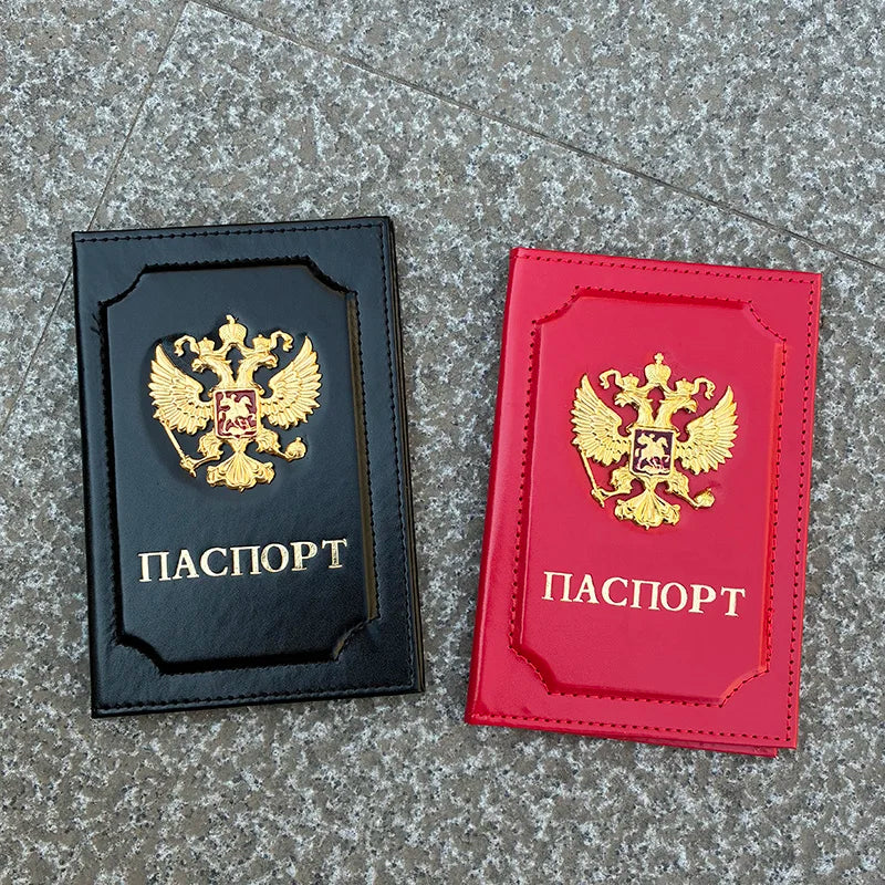 Russian Double-Headed Eagle Passport Holder｜Stylish Travel Document Organizer PU Leather Ticket Card Case Protective Cover