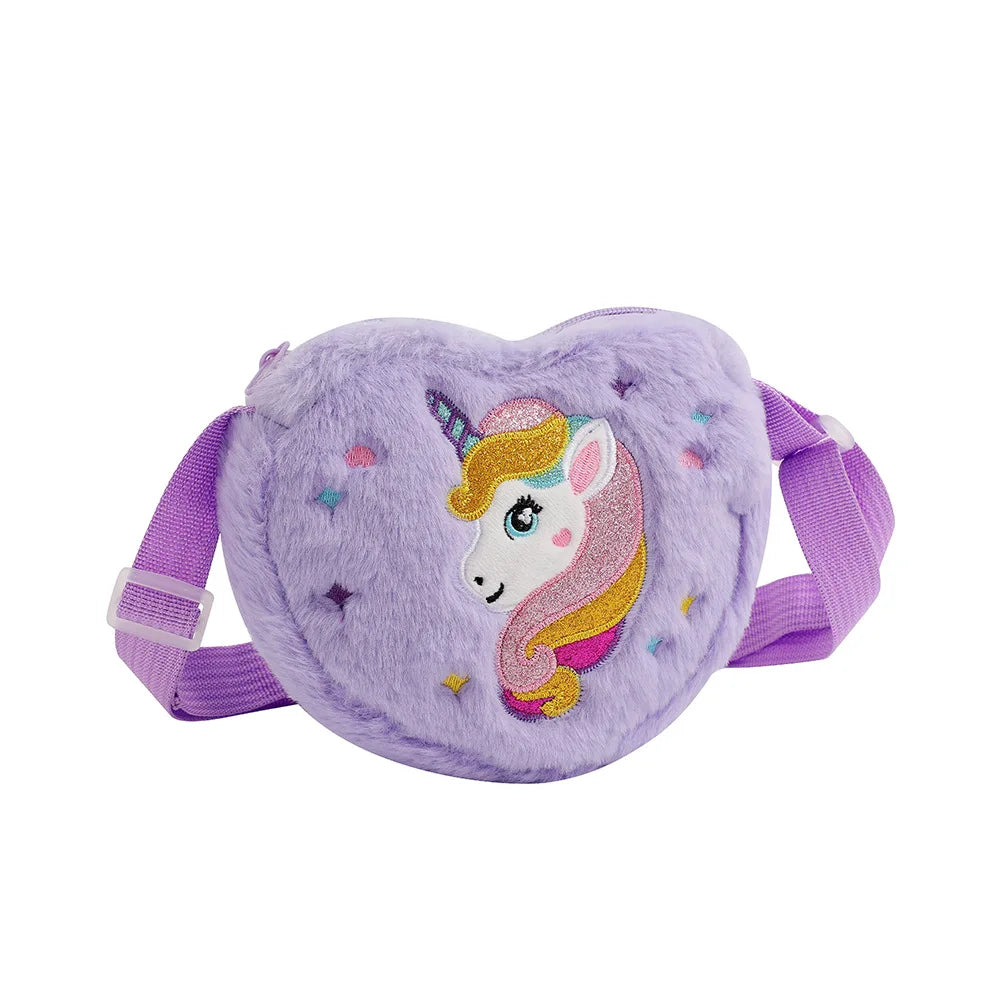 Kawaii Plush Crossbody Bag with Adjustable Shoulder Strap Cute Fluffy Unicorn Shoulder Purses Unique Handbag Tote with Zipper