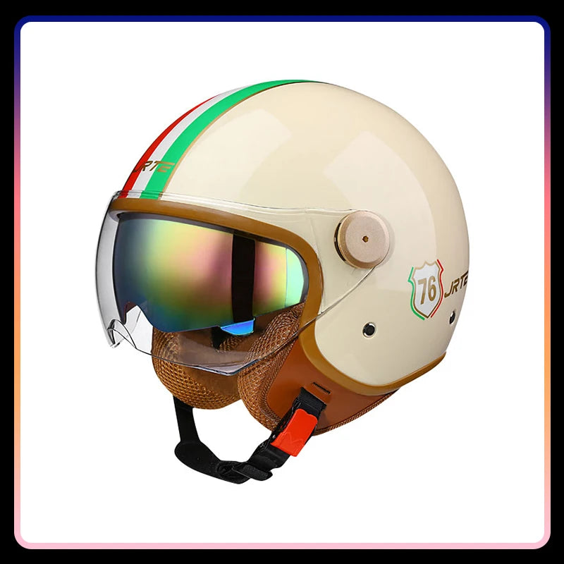 Men's Open Face Motorcycle Helmets Daul Lens Women Vintage Retro 3/4 Open Half Helmet Moto Equipment Double Visor Jet Helm DOT