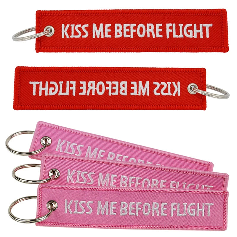 Kiss Me Before Flight Key Chain Label Embroidery Keychain with Metal Plane Key Chain for Aviation Gifts Car Keychains