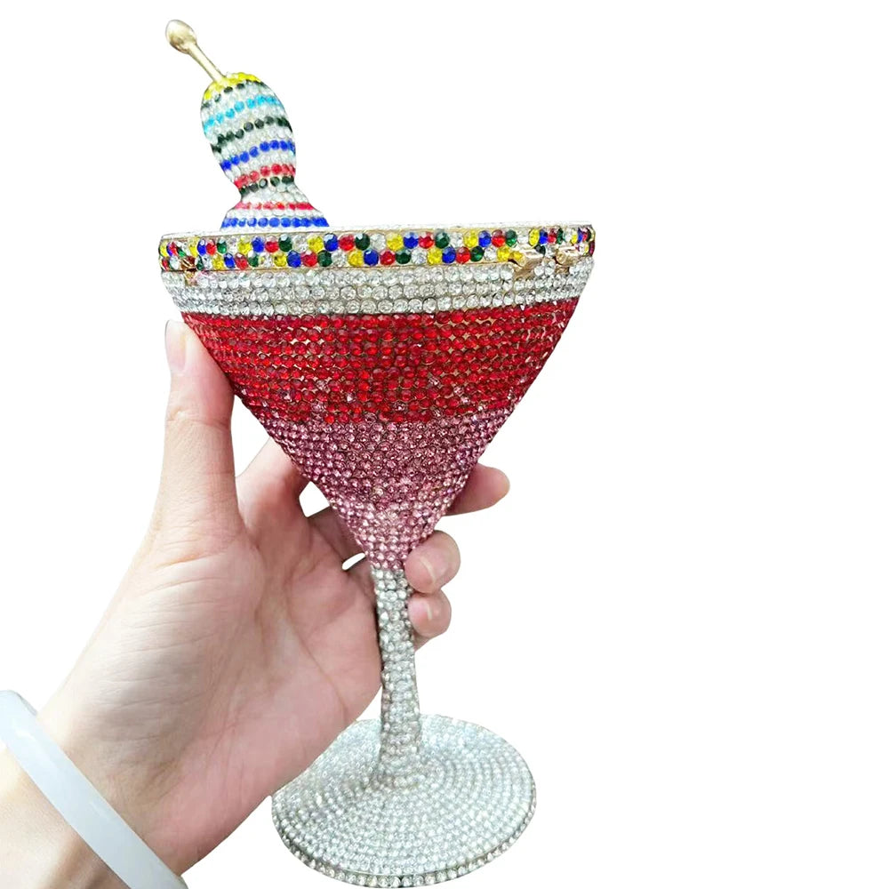 WHTUOHENG Martini Evening Bag Diamond Clutches Goblet Shape Crystal Party Rhinestone Wedding Clutch Cocktail Women Purse Handbag