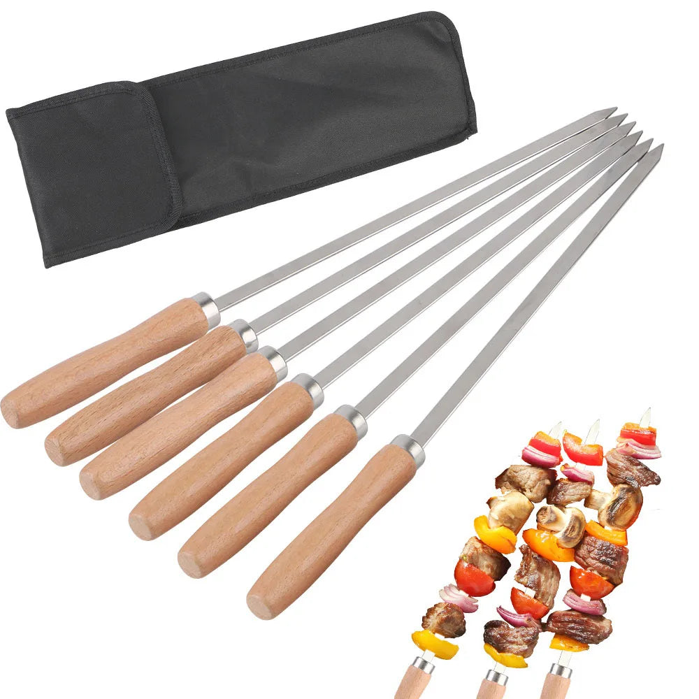BBQ Skewers 6Pcs Outdoor BBQ Tools Professional Grilling BBQ Skewer 340 Stainless Steel BBQ Long Skewers