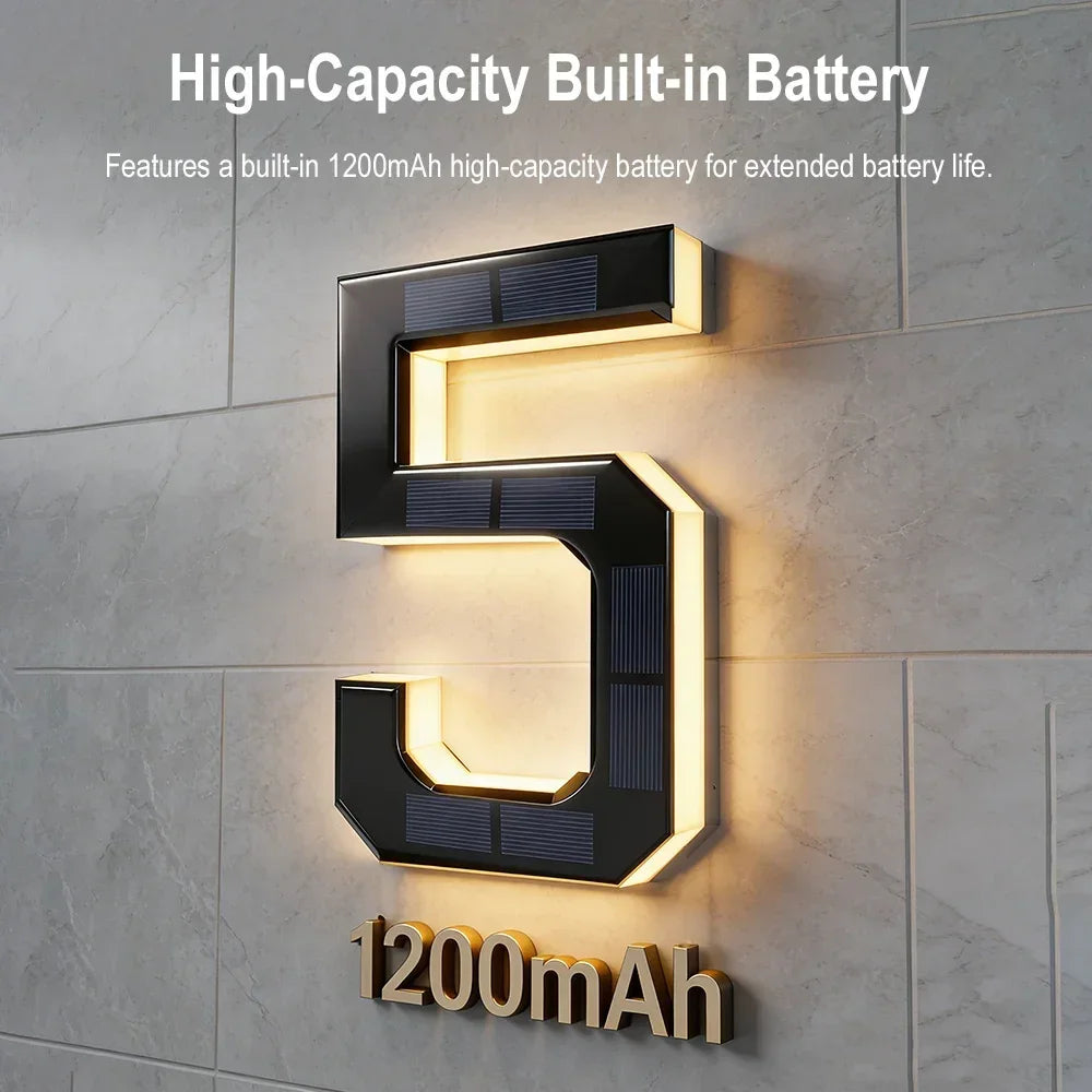 BORUiT Solar LED House Number Light Waterproof Outdoor Address Number Lamp Modern Home Garden Wall Decoration Lighting