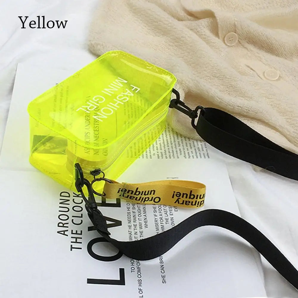 Transparent Laser Crossbody Bag for Women Candy Color Letter Fashion Mini Shoulder Messenger Bag PVC Jelly Small Tote Bag