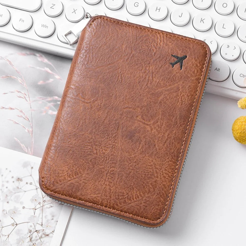 Fashionable Large Capacity ID Passport Case Zippered PU Leather Travel Passport Holder Credit Card Case Travel