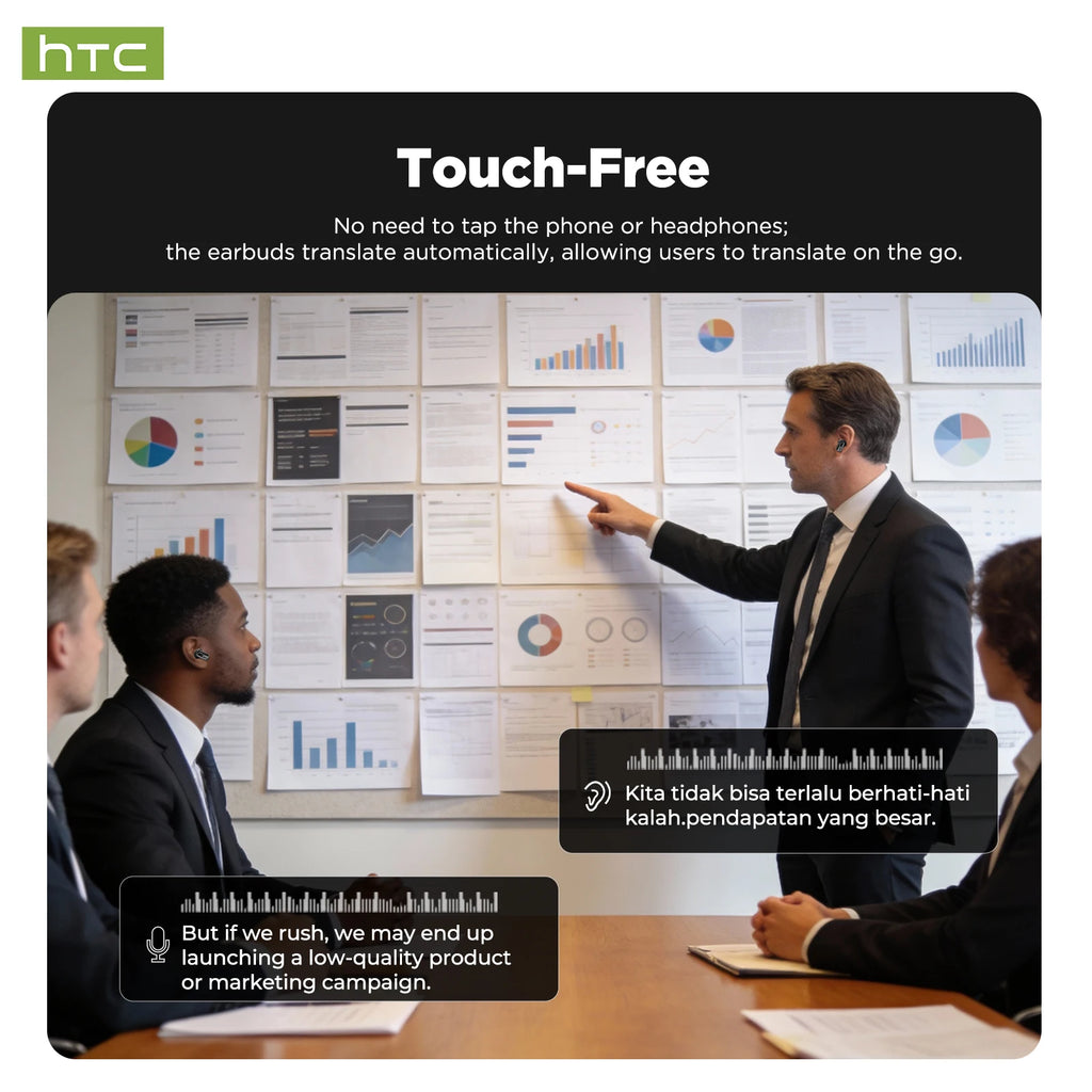 HTC NE75 Bluetooth Earphones 135 Language AI translator Earbud Low Latency Battery Display Long Battery Soft Wireless Headphones