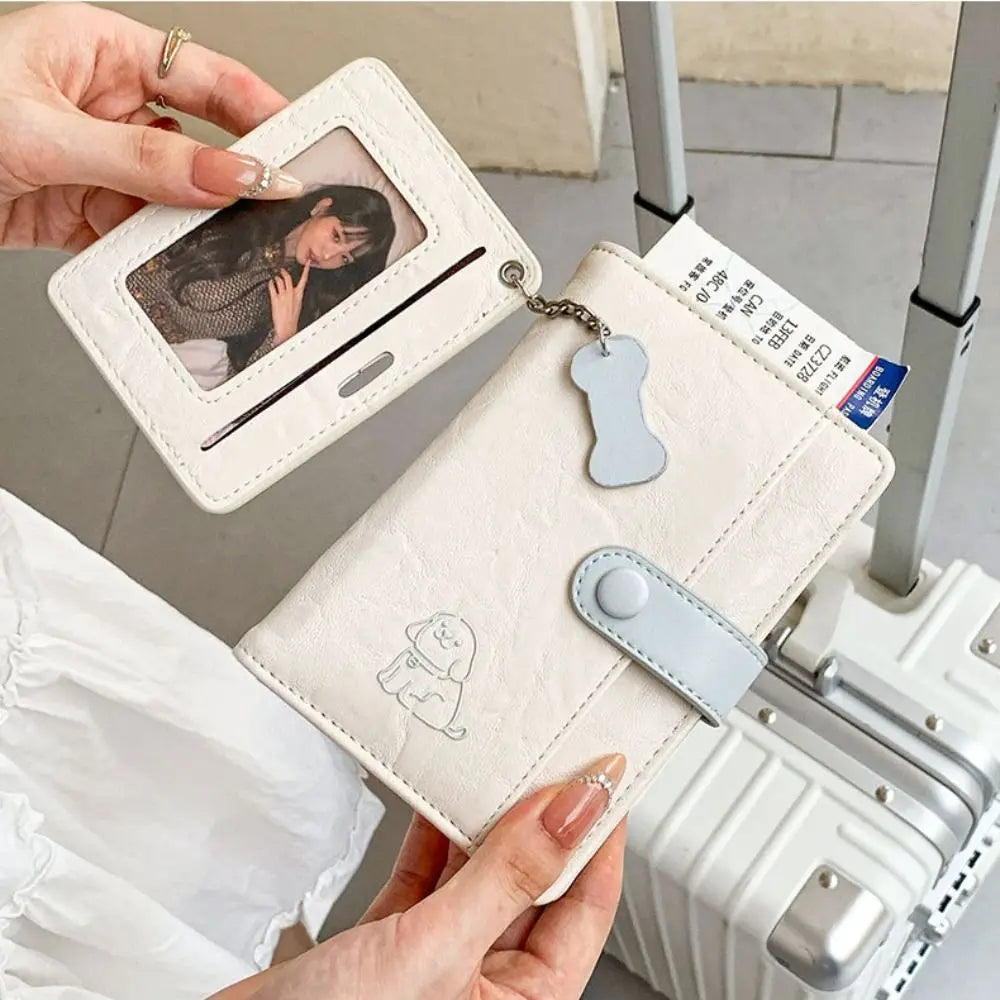 Creative Card Holder PU Passport Bag Purse Passport Cover Travel Wallet Airplane Check-in Cute Puppy Passport Clip Women