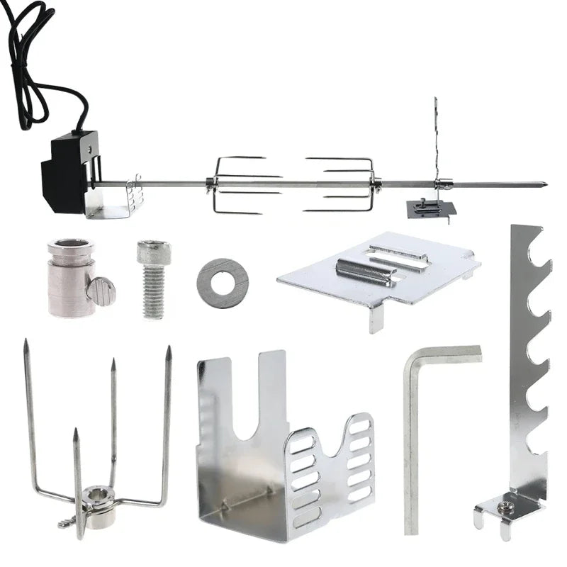 Universal Automatic Grill Rotisserie with 4W Electric Motor BBQ Bracket Roaster Spit Rod Fork Complete Holders Tool