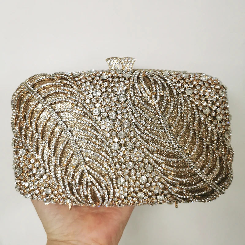 Silver Evening Clutches Diamond Wedding Purses WHTUOHENG Crystal Purses Rhinestone Clutch  Bags Leaves Women Party Handbags