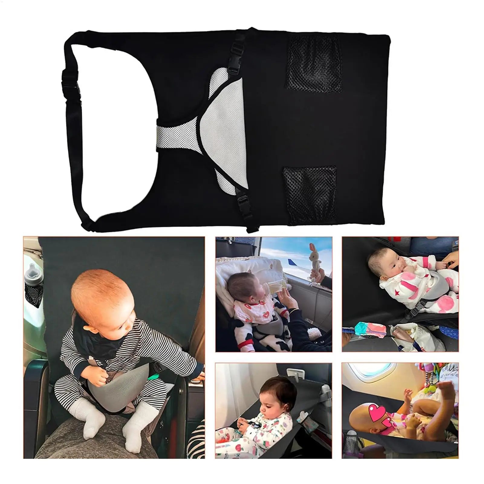 Airplane Bed for Baby Portable Plane Seat Foot Rest Extender Breathable Comfort Hammock Must Have for Flights Car Sleep Crib