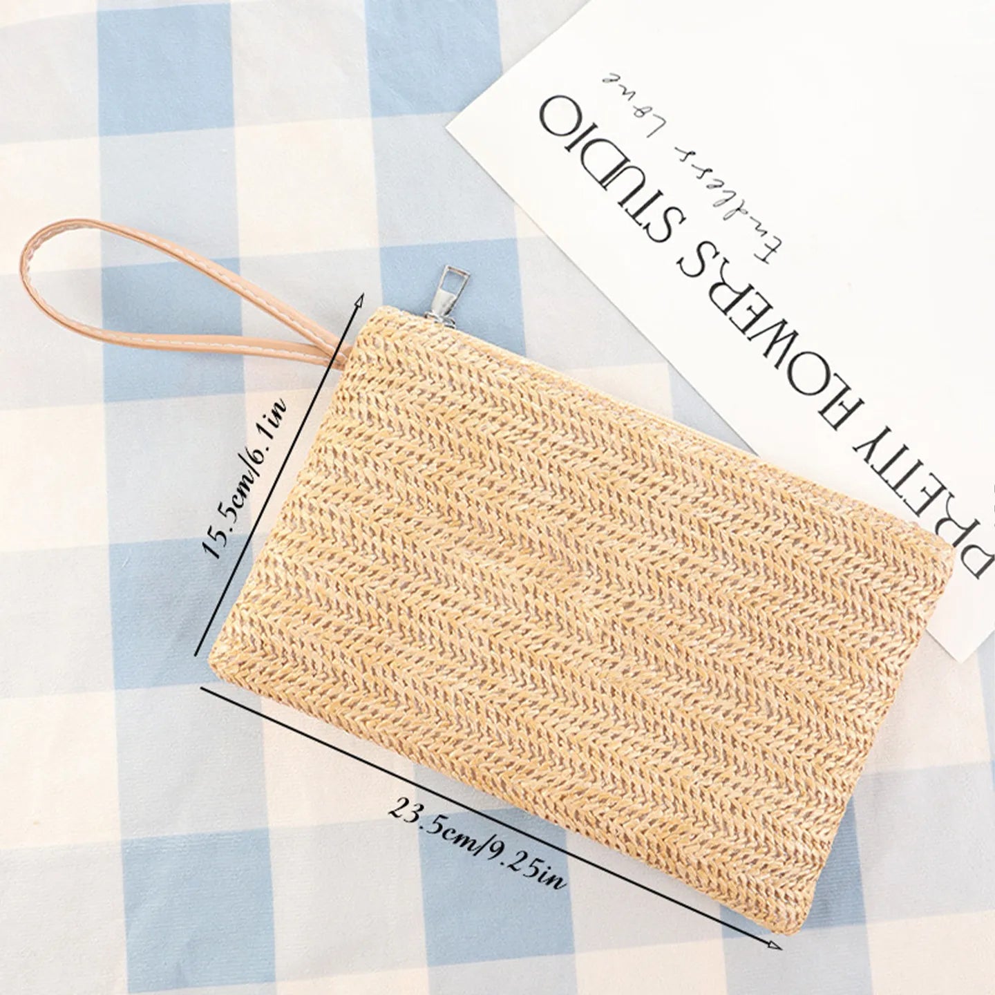 Boho Straw Woven Clutch Bag Custom Name Embroidery Zipper Pouch Women Girls Portable Coin Wallet Beach Vacation Accessories