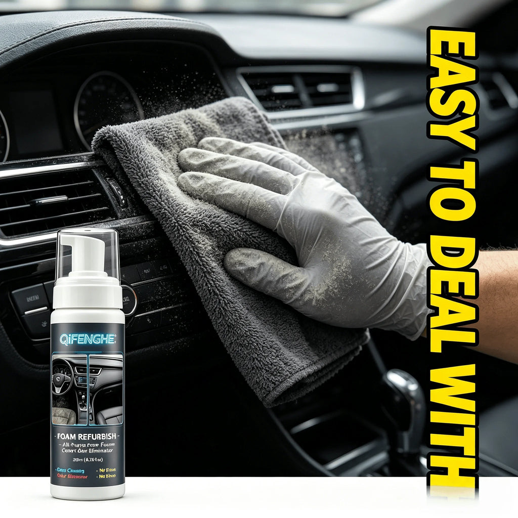 200ML No Rinse Car Foam Cleaner with Sponge Multi-Purpose Auto Interior Deep Cleaning Foam Odor Eliminator for Leather Seat Dash