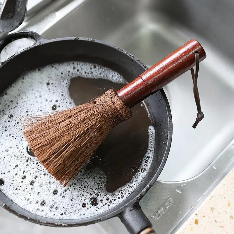 Palm Silk Wooden Handle Pot Brush Non-stick Oil Soft Hair Cleaning Brush Kitchen Stove Dishwashing Brush Cleaning Products