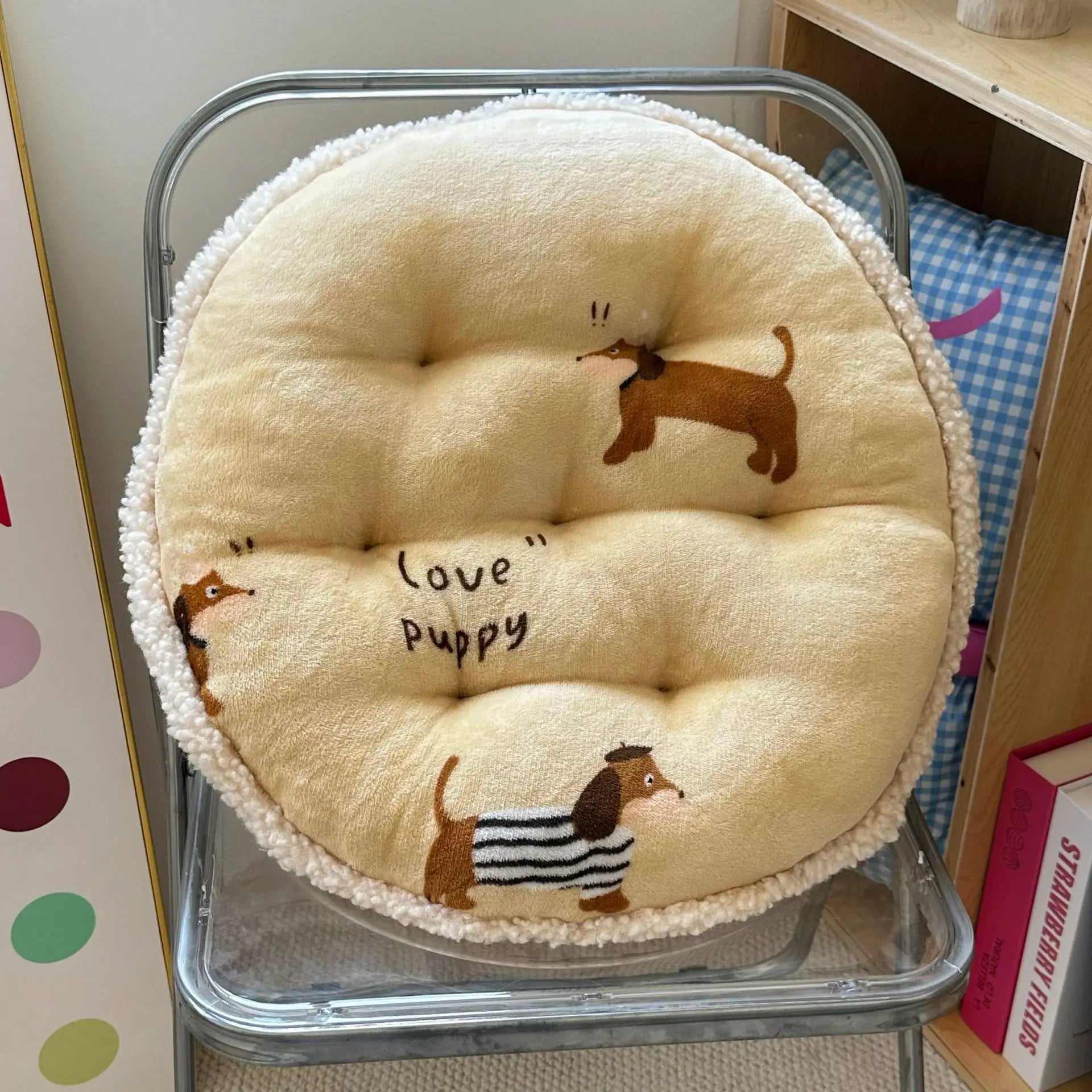 Winter new round milk fleece cartoon seat cushion cute office chair cushion balcony futon bay window cushion