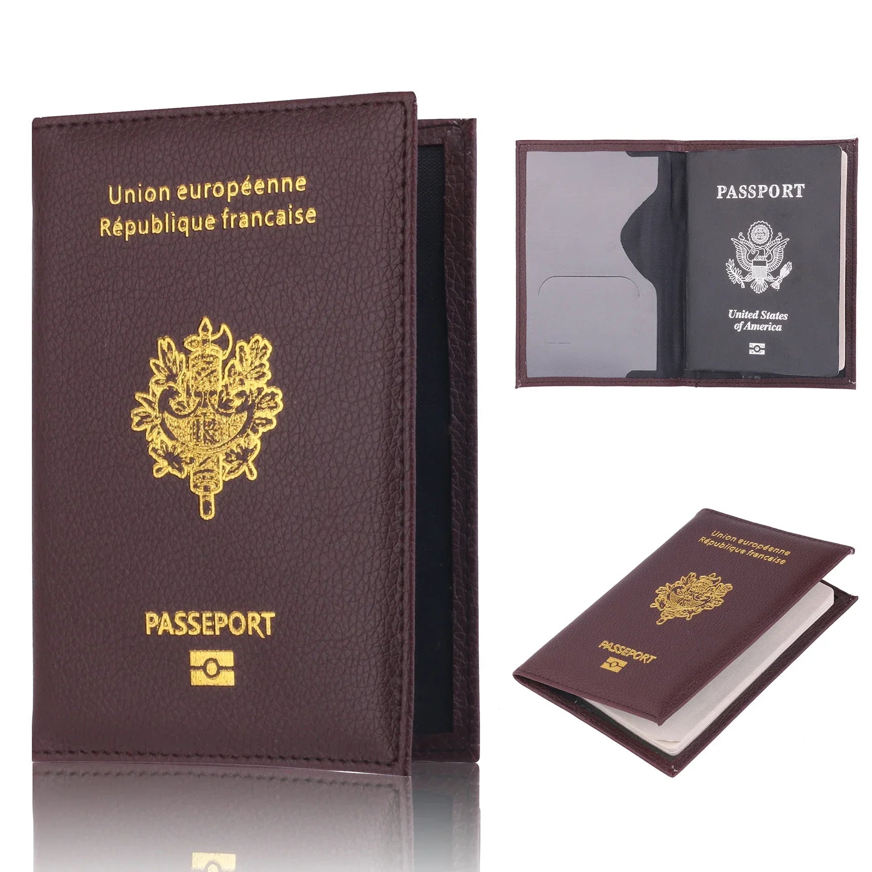 High Quality Pu Passport Protective Cover Bank Card Holder Travel Document Fashion Men and Women French Passport Cover Wallet