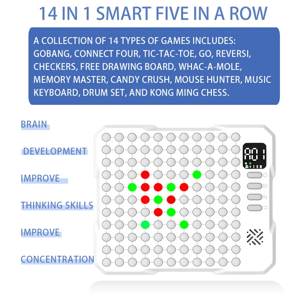 14 in 1 Multifunctional Smart Board Game Electronic Chess Backgammon Go Tic-Tac-Toe Whack-a-Mole Combe for Kids Educational Toy