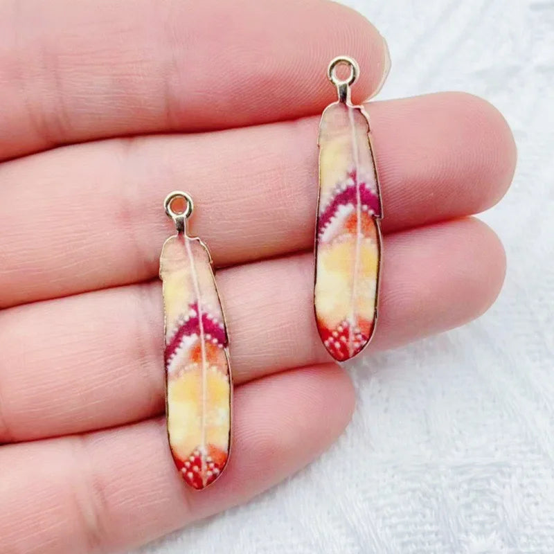 12pcs alloy printed peacock feather pendant, DIY jewelry making earrings, keychain accessories
