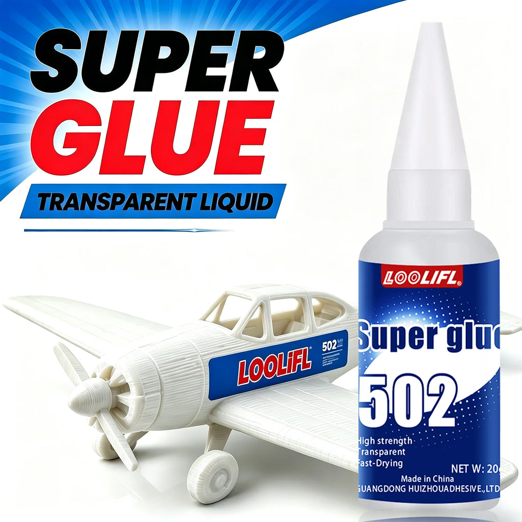 Loolifl 502 Ceramic Plastic Glass Metal Model, All Purpose Superglue for Crafts and Repairs,Clear Instant Cyanoacrylate Adhesive
