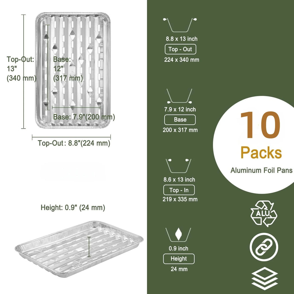 5/10-Pack 33x23cm Food-Grade Aluminum Foil Disposable BBQ Trays, Perforated for Meat Veg Seafood, Easy Outdoor Grilling Cleanup
