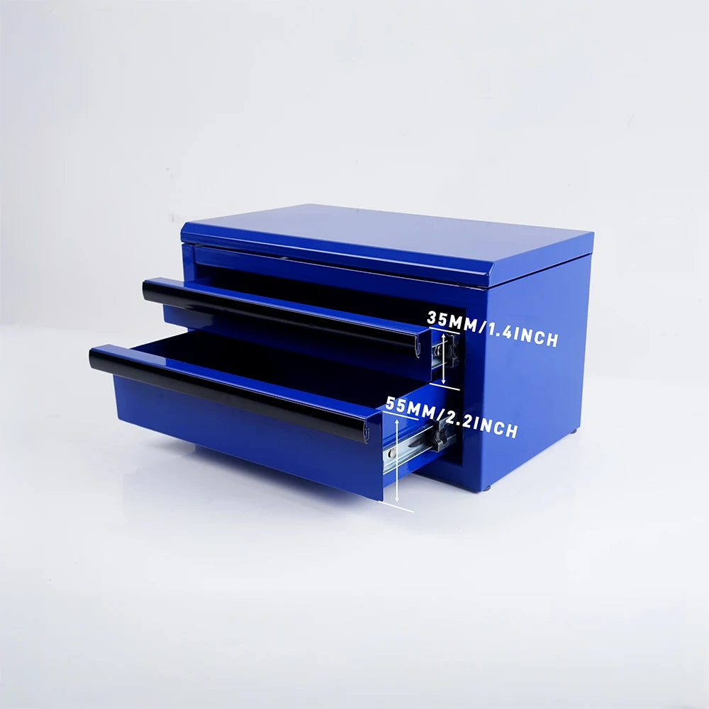 275MM Mini Metal Drawer Style Tool Storage Box Dark Blue 3 Layer Portable Top Opening Organizer for Easy Layered Sorting