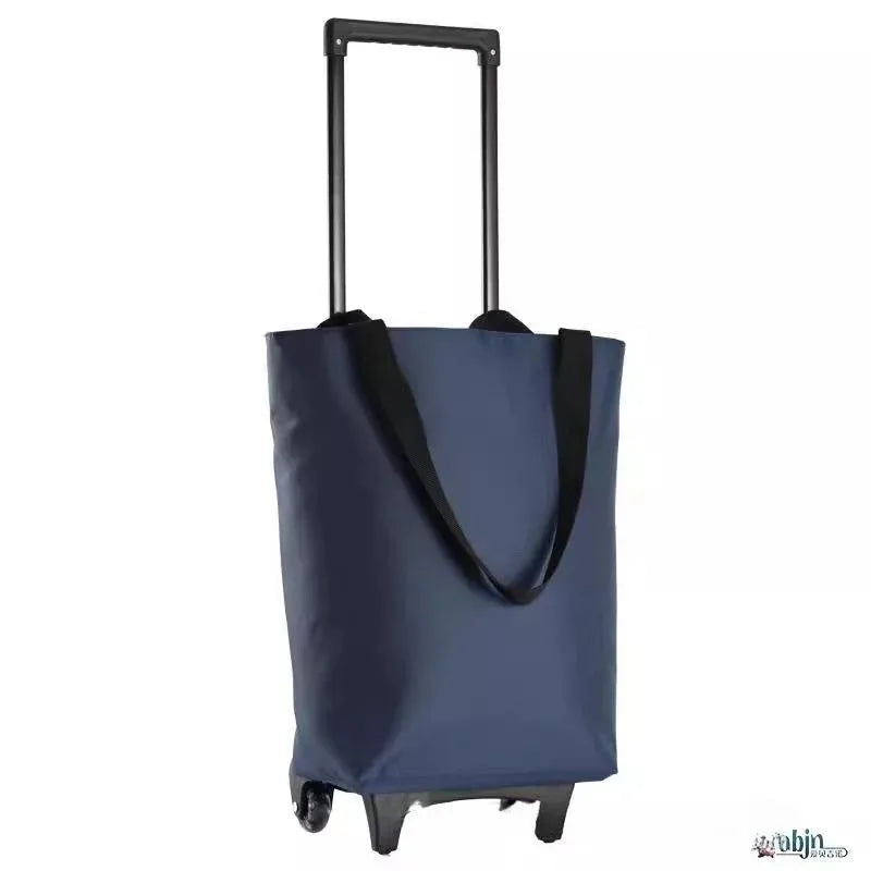 Cartoon Foldable Shopping Cart Waterproof Telescopic Handle Trolley Bag Reusable with Hand Straps Foldable Shopping Bag