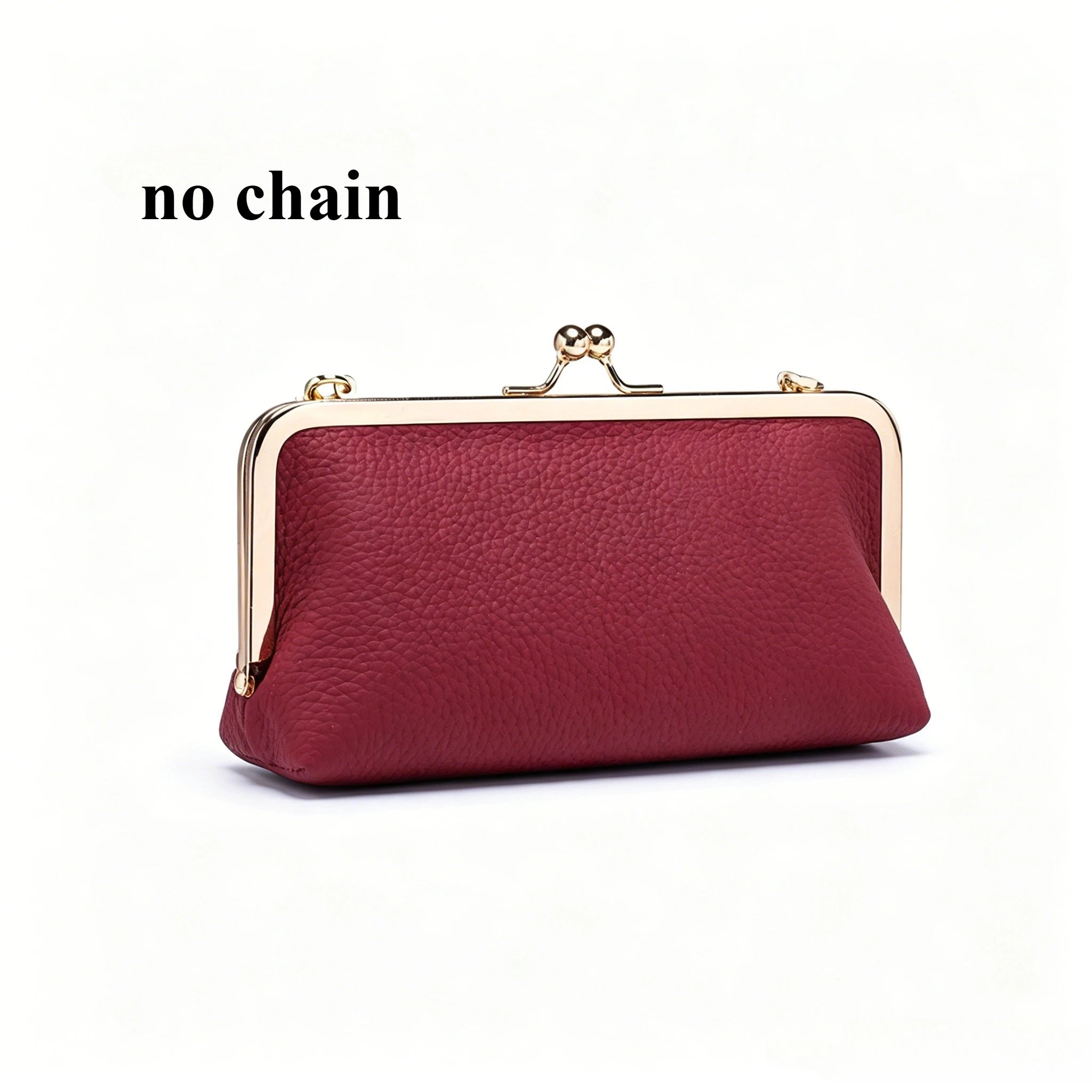 Women's Kiss Lock Clutch Bag, Top Grain Genuine Leather Wallet Large Capacity Travel Clutches with Detachable Chain Strap
