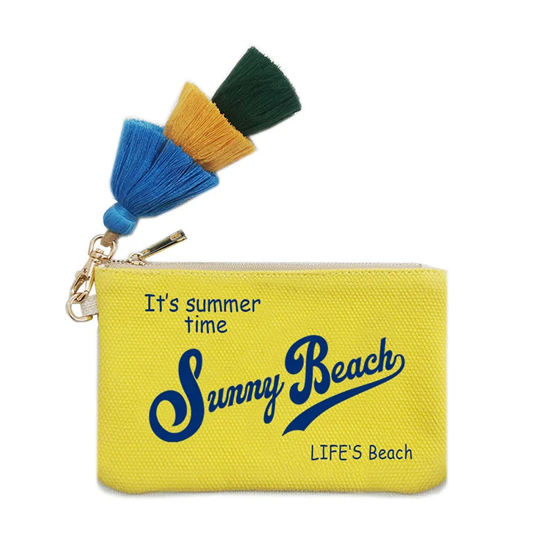 Customizable Letter Purse Leisure Personality Tassel Design Canvas Cotton Women's Clutch Office Gifts Beach Wallet iPhone Bag