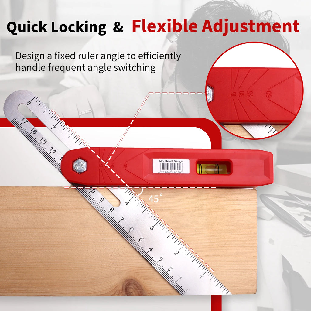 Carpentry Angle Ruler with Horizontal Bubble Goniometer Stainless Steel Protractor Metal Measuring Tool Angle Meter