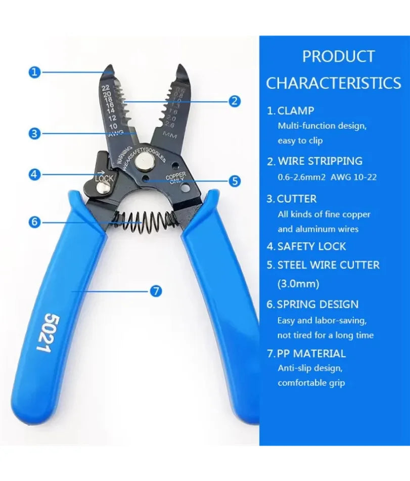 6-in-1 Wire Stripper Tool, Wire Strippers, Wire Cutter Stripping Tool for Electric Cable Stripping Cutting and Crimping