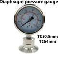 SS316L Stainless Steel Diaphragm Pressure Gauge TC50.5mm/64mm Bar/psi and Psi/Mpa