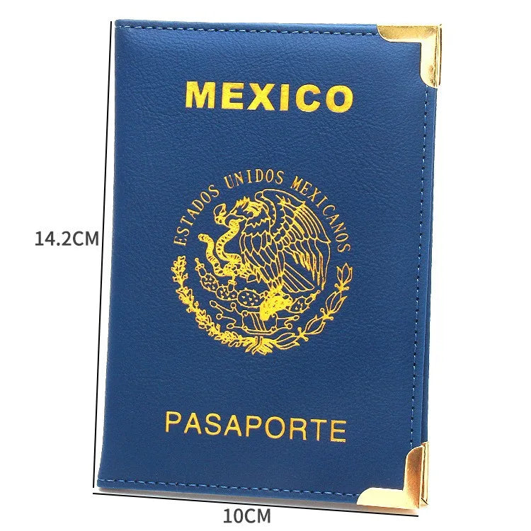 Mexican Passport Holder Golden Metal Copper Corners Passport Organizer Leather Slim Passport Case Plane Ticket Holder ID Holder