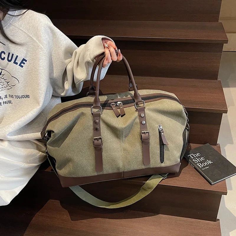 Canvas Travel Tote Bag For Men Large Capacity Short Trip Shoulder Duffle Handbag Fashion Luggage Prop