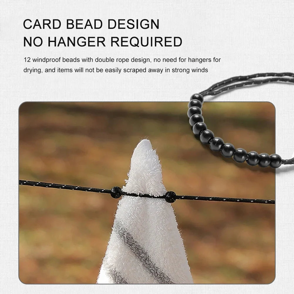 Portable 3-Meter Beaded Clothesline - Adjustable, Windproof Outdoor Laundry Line for Camping & Travel